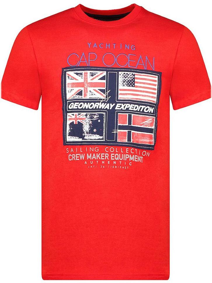 T-shirt Ronde Hals Rood Cap Ocean Print Geographical Norway, Kleding | Heren, T-shirts, Rood, Nieuw, Verzenden