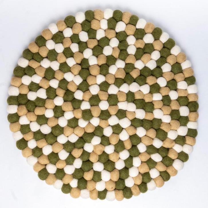Onderzetter Vilt - Beige/Groen/Wit - 40 cm Rond - Balletjes, Huis en Inrichting, Woonaccessoires | Onderzetters, Nieuw, Ophalen of Verzenden