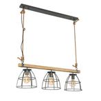 Industriële hanglamp hout met donkergrijs 3-lichts - Arthur, Nieuw, Overige materialen, Industrieel, 75 cm of meer