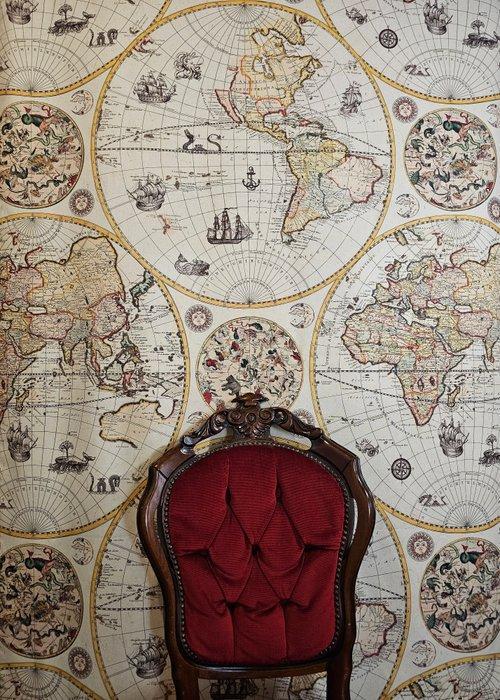 Nieuw ontwerp! Textiel met exclusieve oude cartografische, Antiek en Kunst, Antiek | Kleden en Textiel