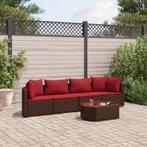 vidaXL 5-delige Loungeset met kussens poly rattan bruin, 4 zitplaatsen, Nieuw, Loungeset, Verzenden