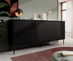 Meubella Dressoir mat zwart 200 cm - Met 4 deuren, Verzenden, Nieuw, 200 cm of meer, Modern