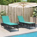vidaXL Ligstoelen 2 stuks met tafel Zwart Poly Rotan, Tuin en Terras, Verzenden, Nieuw