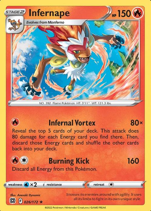 Infernape 26/172 holo Brilliant Stars, Hobby en Vrije tijd, Verzamelkaartspellen | Pokémon, Losse kaart, Nieuw, Foil, Ophalen of Verzenden