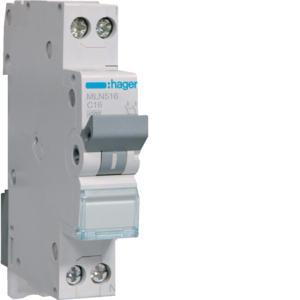 Hager installatieautomaat / 1-polig + nul, C16A / MLN516, Doe-het-zelf en Verbouw, Elektra en Kabels, Nieuw, Ophalen of Verzenden