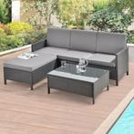 Tuinset rattan 3-delig tafel en 3-zitsbank donkergrijs licht, Verzenden, Nieuw