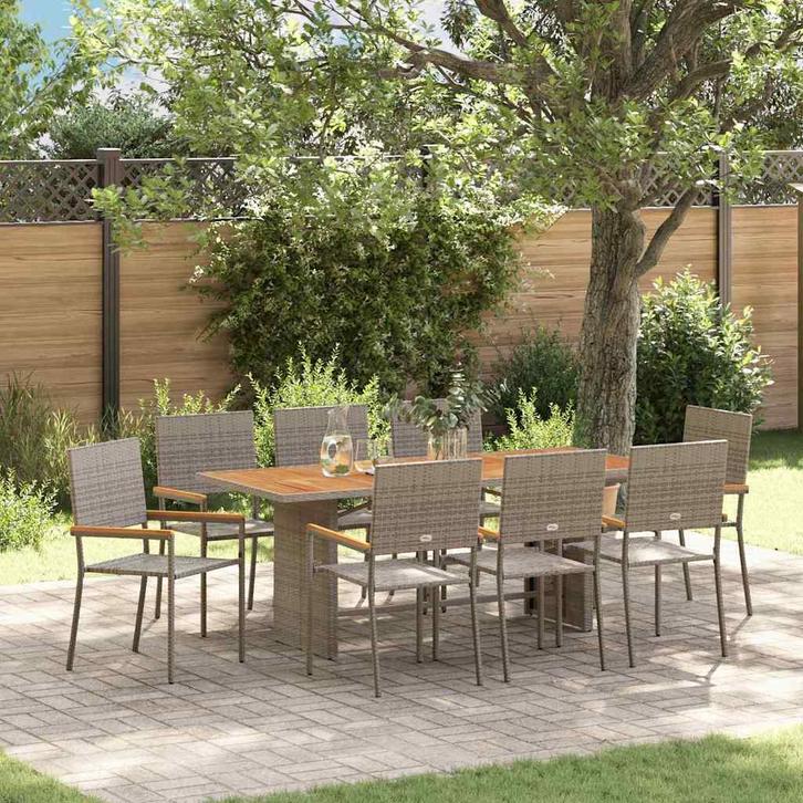 vidaXL Tuin Eetset 9 pcs Grijs poly rattan, Tuin en Terras, Tuinstoelen, Nieuw, Rotan, Verzenden
