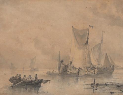 Albert van Beest (1820-1860), Vissersschepen in kalm water, Antiek en Kunst, Kunst | Schilderijen | Klassiek