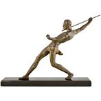 Limousin - sculptuur, Art Deco man met speer L. 73,5 x H. -, Antiek en Kunst