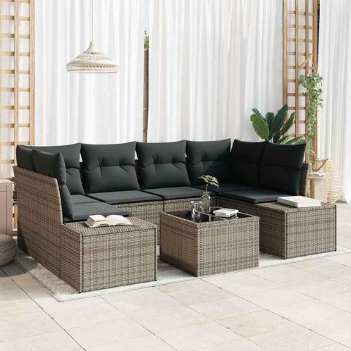 vidaXL Tuin Sofa Set 7 pcs Grijs Poly riet, Tuin en Terras, Tuinsets en Loungesets, Nieuw, Rotan, Verzenden