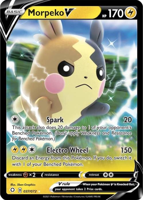 morpeko V 037/072 shining fates, Hobby en Vrije tijd, Verzamelkaartspellen | Pokémon, Losse kaart, Nieuw, Foil, Ophalen of Verzenden