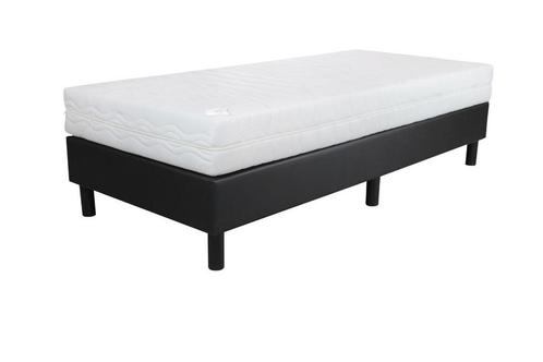 Eenpersoons Boxspring 90x200 cm - Zwart Skai - Inclusief, Huis en Inrichting, Slaapkamer | Matrassen en Bedbodems, Matras, Nieuw