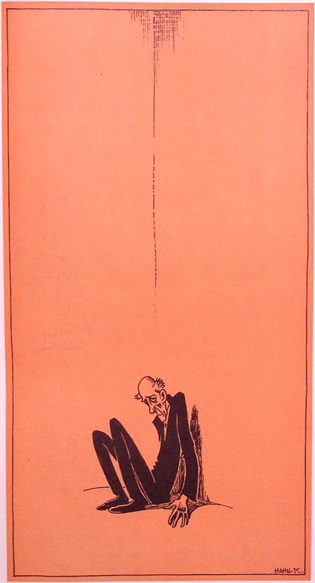 Bedroefde man zit in een hoek op spotprent (lijst optie), Antiek en Kunst, Kunst | Litho's en Zeefdrukken, Verzenden