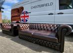 Chesterfield bankstel in bruin leer, goede conditie, Gebruikt, Rechte bank, Chesterfield,  mancave, landelijk