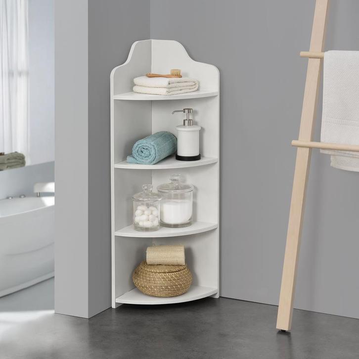Hoekkast Bjurholm met 4 vakken kolomkast 90x28x28 cm wit, Huis en Inrichting, Badkamer | Badkamermeubels, Verzenden