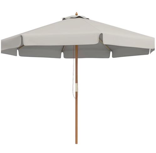 Nieuwe Houten Tuin Parasol 325cm Lichtgrijs – Katrolsysteem, Tuin en Terras, Parasols, Stokparasol, Nieuw, Verstelbaar, Waterdicht