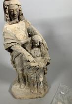 sculptuur, Leducation de la Vierge - 73 cm - Kalksteen