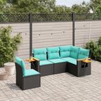 vidaXL 5-delige Loungeset met kussens poly rattan zwart, Verzenden, Nieuw, Rotan, Loungeset