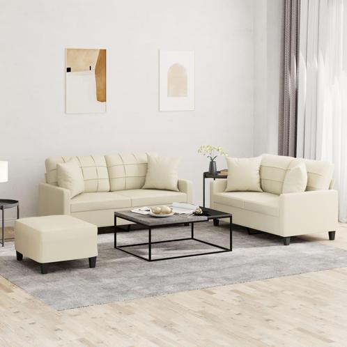 vidaXL 3-delige Loungeset met kussens kunstleer crèmekleurig, Huis en Inrichting, Banken | Bankstellen, Nieuw, 150 tot 200 cm