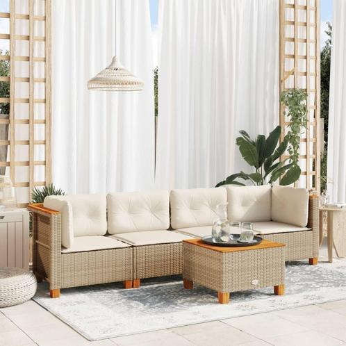 vidaXL 5-delige Loungeset met kussens poly rattan beige, Tuin en Terras, Tuinsets en Loungesets, Loungeset, Nieuw, Rotan, Verzenden