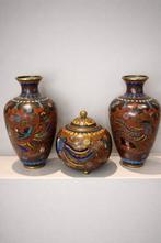 Pot (3) - messing en emaille - Cloisonné-set uit de, Antiek en Kunst