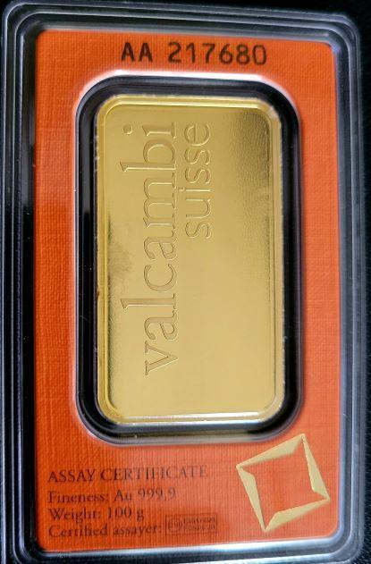 100 gram Valcambi Goudbaar, Postzegels en Munten, Edelmetalen en Baren, Goud, Verzenden