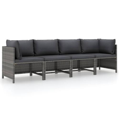 vidaXL Tuinbank 4-zits met kussens poly rattan grijs, Tuin en Terras, Tuinsets en Loungesets, Nieuw, Rotan, Verzenden