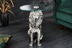 Ronde bijzettafel WILDLIFE LION 60cm Zilver Antiek Metaal, Ophalen of Verzenden, Nieuw