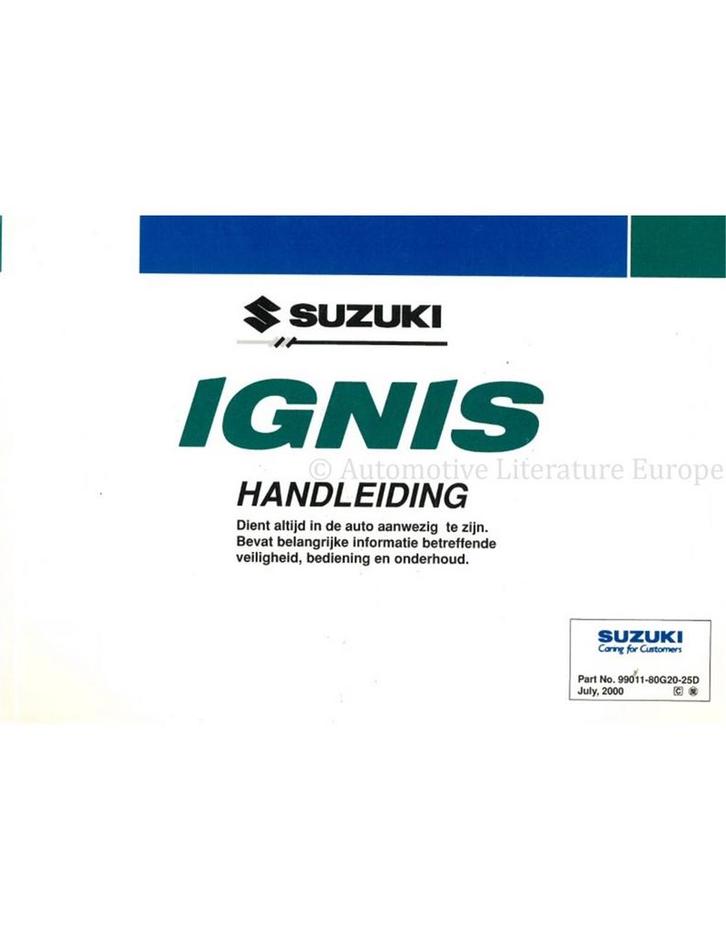 2000 SUZUKI IGNIS INSTRUCTIEBOEKJE NEDERLANDS, Auto diversen, Handleidingen en Instructieboekjes