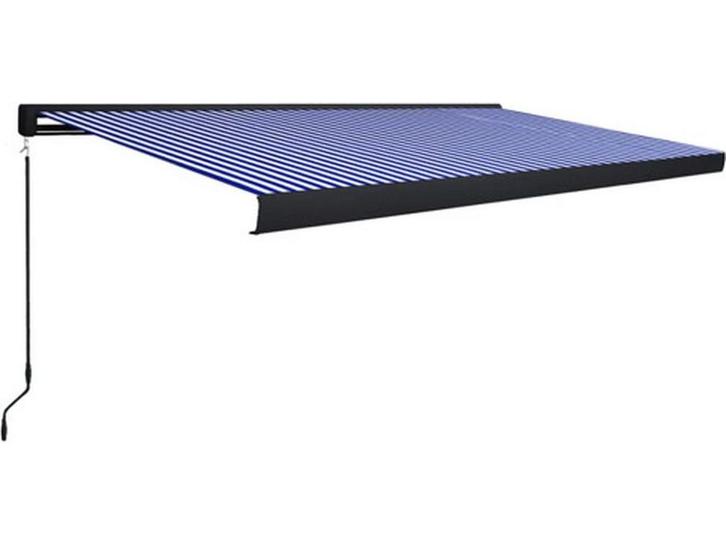 vidaXL - Luifel - handmatig - 500x300 cm - blauw en wit, Tuin en Terras, Overige Tuin en Terras, Zo goed als nieuw, Verzenden