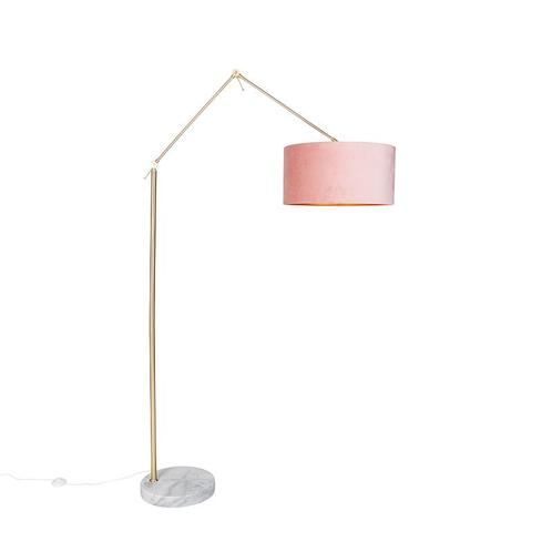 Moderne vloerlamp goud velours kap roze 50 cm - Editor, Huis en Inrichting, Lampen | Vloerlampen, Nieuw, Overige materialen, 150 tot 200 cm