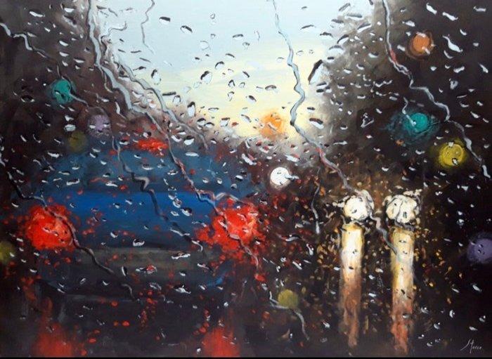 Giorgio Stocco - Gocce di pioggia sul vetro N°90, Antiek en Kunst, Kunst | Schilderijen | Modern