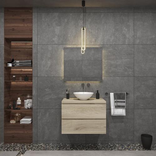 Badkamermeubelset Gliss Zeus 80 cm Licht Grijs Eiken Met, Doe-het-zelf en Verbouw, Sanitair, Bad, Nieuw, Ophalen of Verzenden