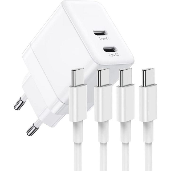 Gecertificeerde Snellader met 2 USB-C Poorten + 2x USB C, Telecommunicatie, Mobiele telefoons | Telefoon-opladers, Ophalen of Verzenden