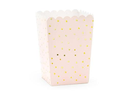 Lichtroze Popcorn Bakjes Gouden Stippen 12,5cm 6st, Hobby en Vrije tijd, Feestartikelen, Nieuw, Verzenden