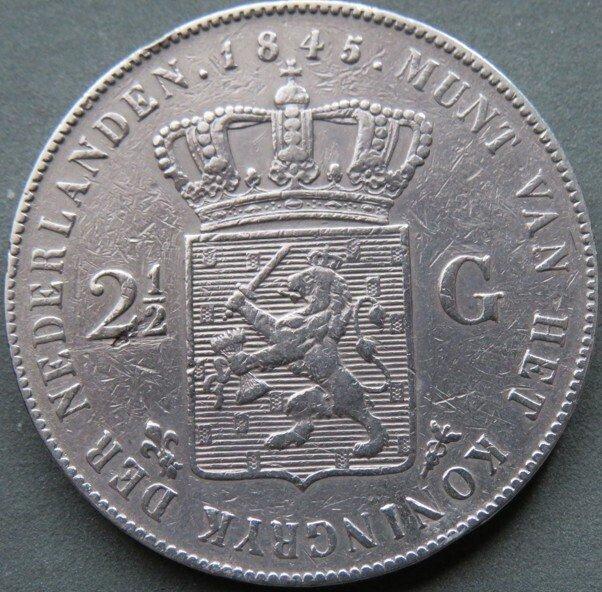 Nederland. Willem II. 2 1/2 Gulden 1845a (Zonder, Postzegels en Munten, Munten | Nederland
