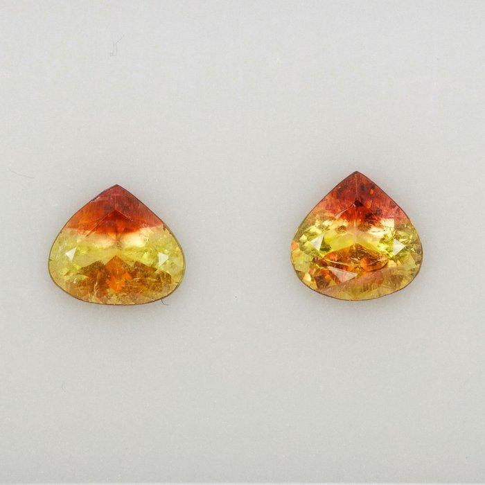 2 pcs Tweekleurig, Geel, Groen, Oranje, Roze Toermalijn -, Sieraden, Tassen en Uiterlijk, Edelstenen