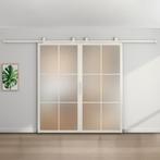 Dubbele stalen schuifdeur - 6 Vlaks - Wit - Mat glas, Doe-het-zelf en Verbouw, Kozijnen en Schuifpuien, 75 tot 150 cm, Nieuw, 150 tot 225 cm