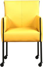 Gele leren moderne kuipstoel - poot rond zwart met wiel - To, Huis en Inrichting, Stoelen, Nieuw, Leer, Ophalen of Verzenden, Eén