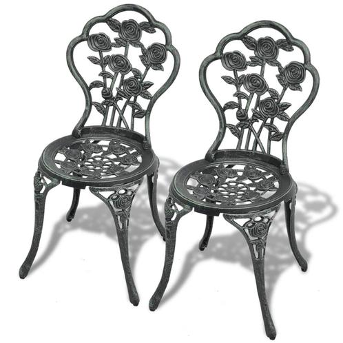 vidaXL Bistrostoelen 2 st gietaluminium groen, Tuin en Terras, Tuinstoelen, Nieuw, Metaal, Verzenden