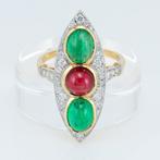 Ring - 14 karaat Geel goud - 5.07ct. tw. Gemengde edelstenen, Nieuw