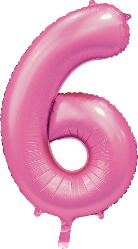 Roze Cijfer Ballon 6 Jaar Glans 86cm, Hobby en Vrije tijd, Feestartikelen, Nieuw, Verzenden