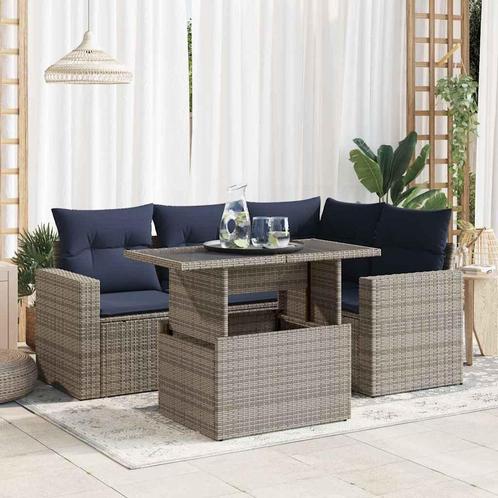 vidaXL 5-delige Loungeset met kussens poly rattan acacia, Tuin en Terras, Tuinsets en Loungesets, Loungeset, Nieuw, Rotan, Verzenden