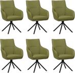 Set van 6 Groene leren industriële draaibare eetkamerstoelen, Nieuw, Leer, Ophalen of Verzenden, Vijf, Zes of meer stoelen