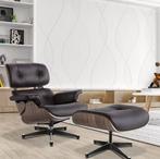 Draaibare Lounge Fauteuil – Walnoot & Donkerbruin Leer, Verzenden, Nieuw
