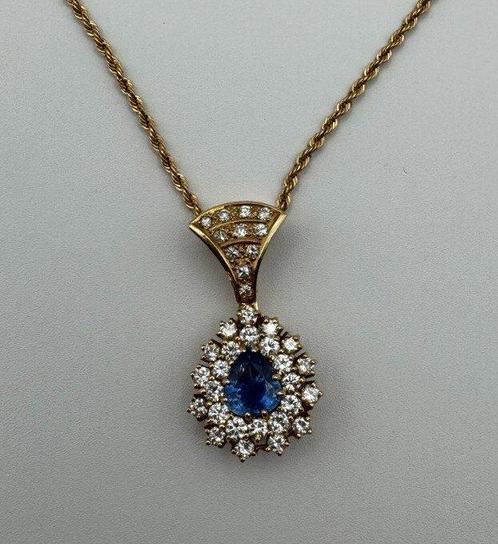 Hanger - 18 karaat Geel goud Saffier - Diamant - Blauwe, Sieraden, Tassen en Uiterlijk, Antieke sieraden