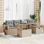 vidaXL 6-delige Loungeset met kussens poly rattan beige, Verzenden, Nieuw, Rotan, Loungeset