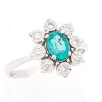 Ring - 18 karaat Witgoud Smaragd - Diamant - Sme 0,60ct, Nieuw