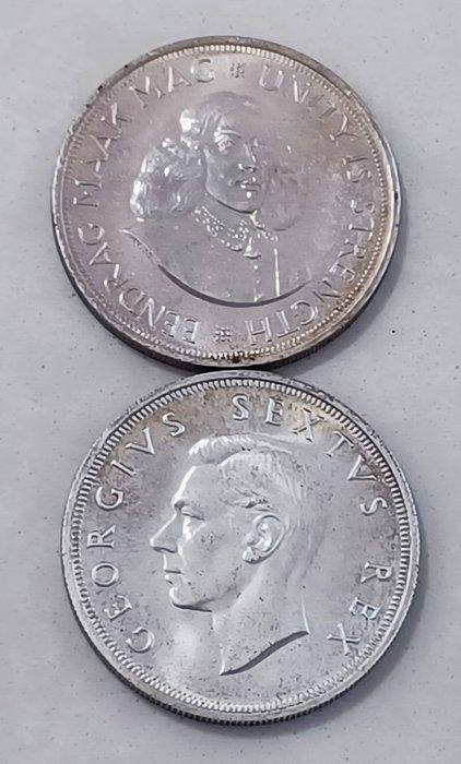 Zuid-Afrika. Lot of 2 Silver Coins 1952 5 Shillings 300th, Postzegels en Munten, Munten | Europa | Niet-Euromunten