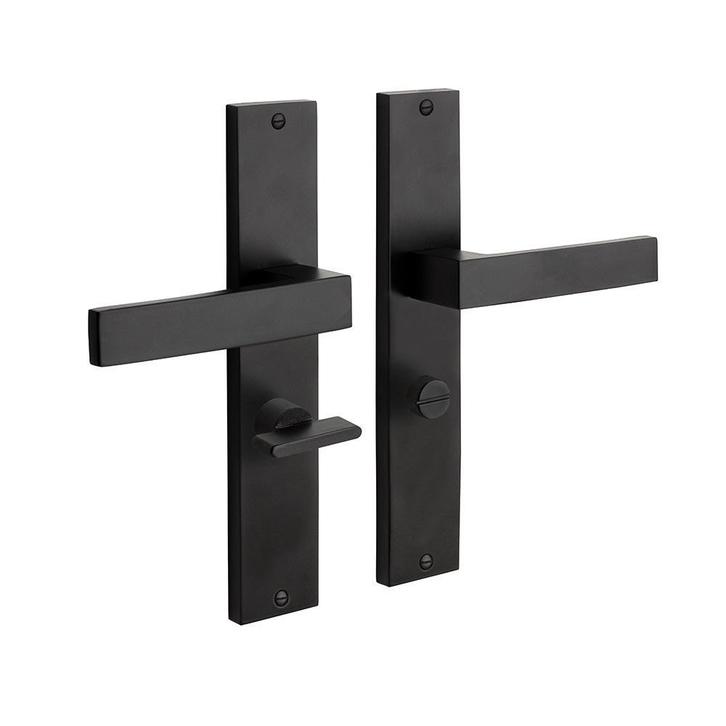 Deurklink Lusso geveerd met schild wc slot 57/8mm mat zwart, Doe-het-zelf en Verbouw, Hang- en Sluitwerk, Klink of Kruk, Nieuw